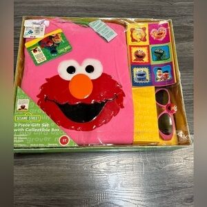 Vintage Sesame Street Elmo Toddler 5T 3 piece set sweatshirt glasses stickers